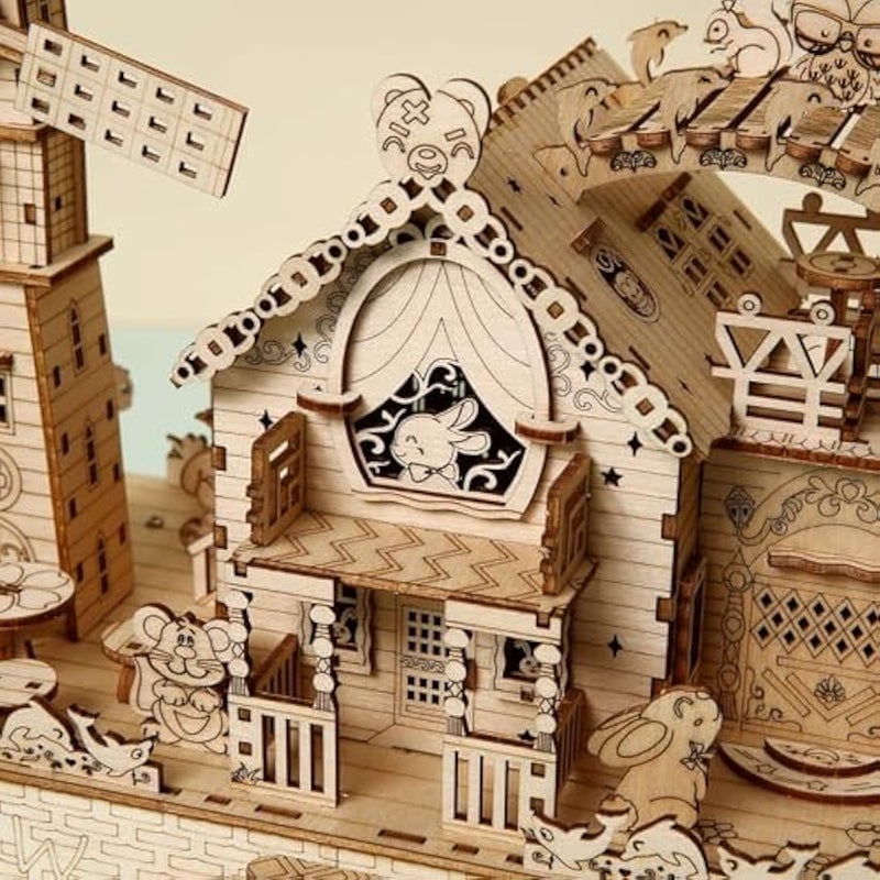 3D Wooden Puzzle for Adults, Animals Forest Party DIY Wooden Music Box with LED Light, Self-Assembly Mechanical House Building Kit Handicraft, Birthday Gift for Women Men, Home Decor, 174 pcs - Image 5